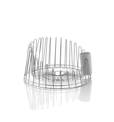 Alessi A Tempo Geschirrabtropfer aus verchromtem Stahl mit Abtropfgestell und Besteckhalter für die Küche.